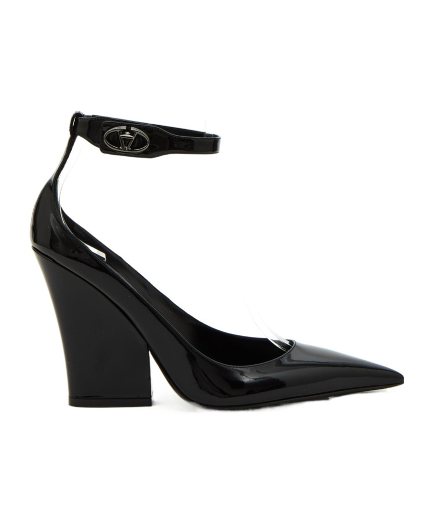 Valentino Vlogo Lockette 105 Patent Leather Wedges In Black