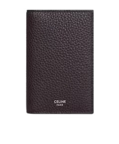 Celine Vertical Card Holder In Grained Calfskin In Gray