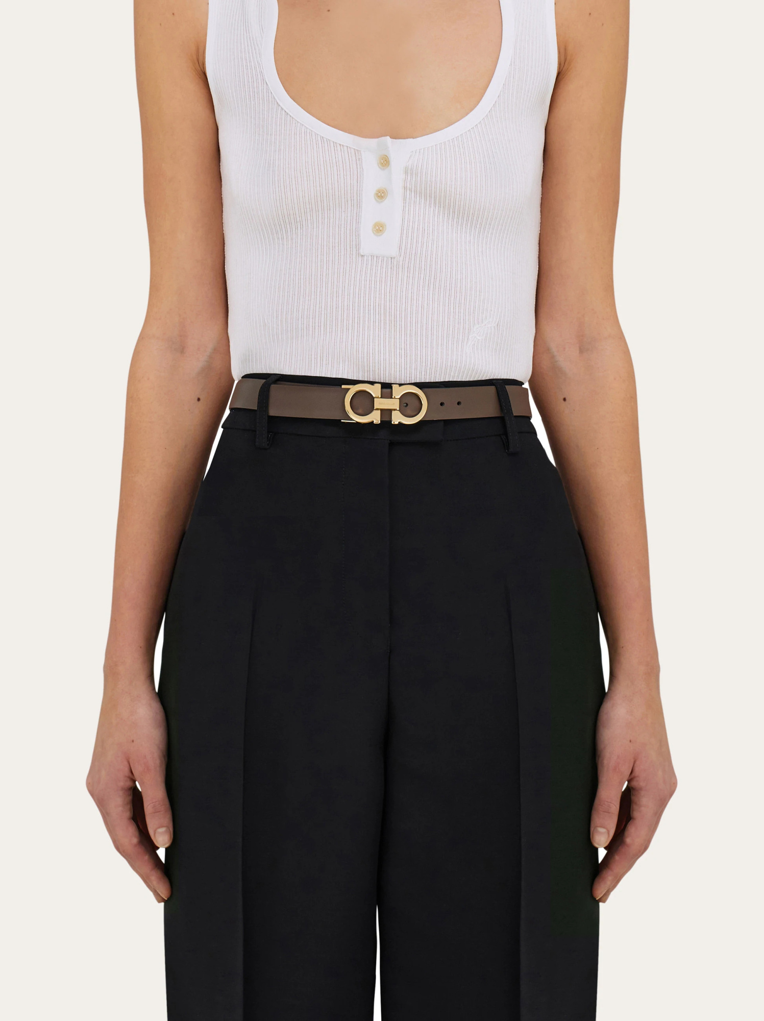 Ferragamo Reversible And Adjustable Gancini Belt In Brown