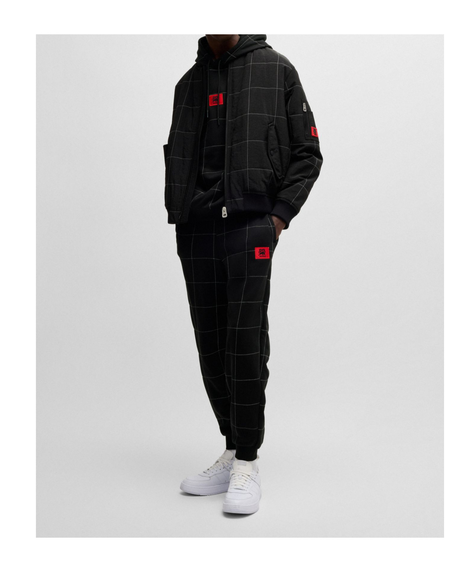 Hugo Boss X Rb Water-repellent Bomber Jacket With Grid Quilting In Black