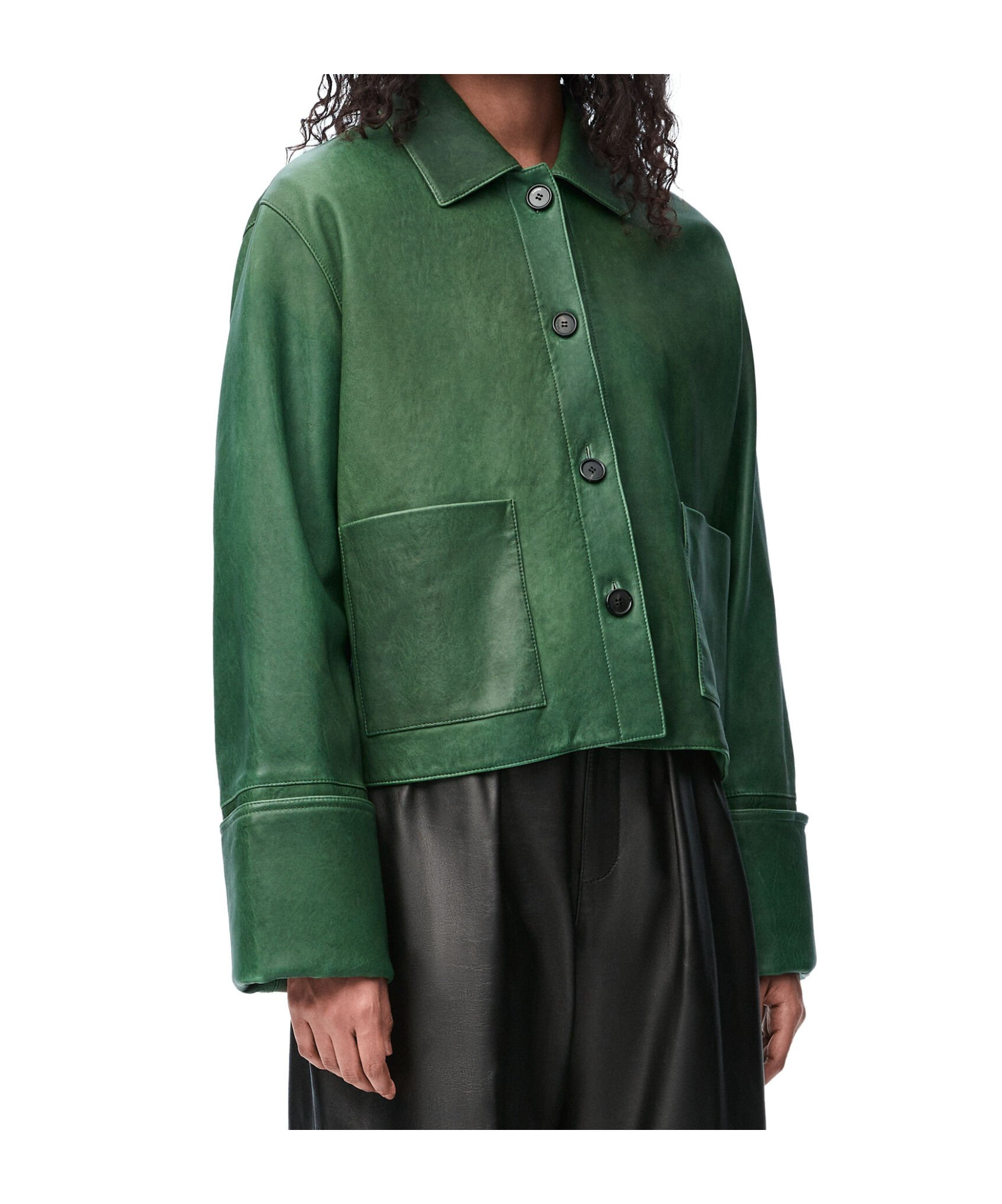 Loewe Long-sleeved Leather Jacket In Green