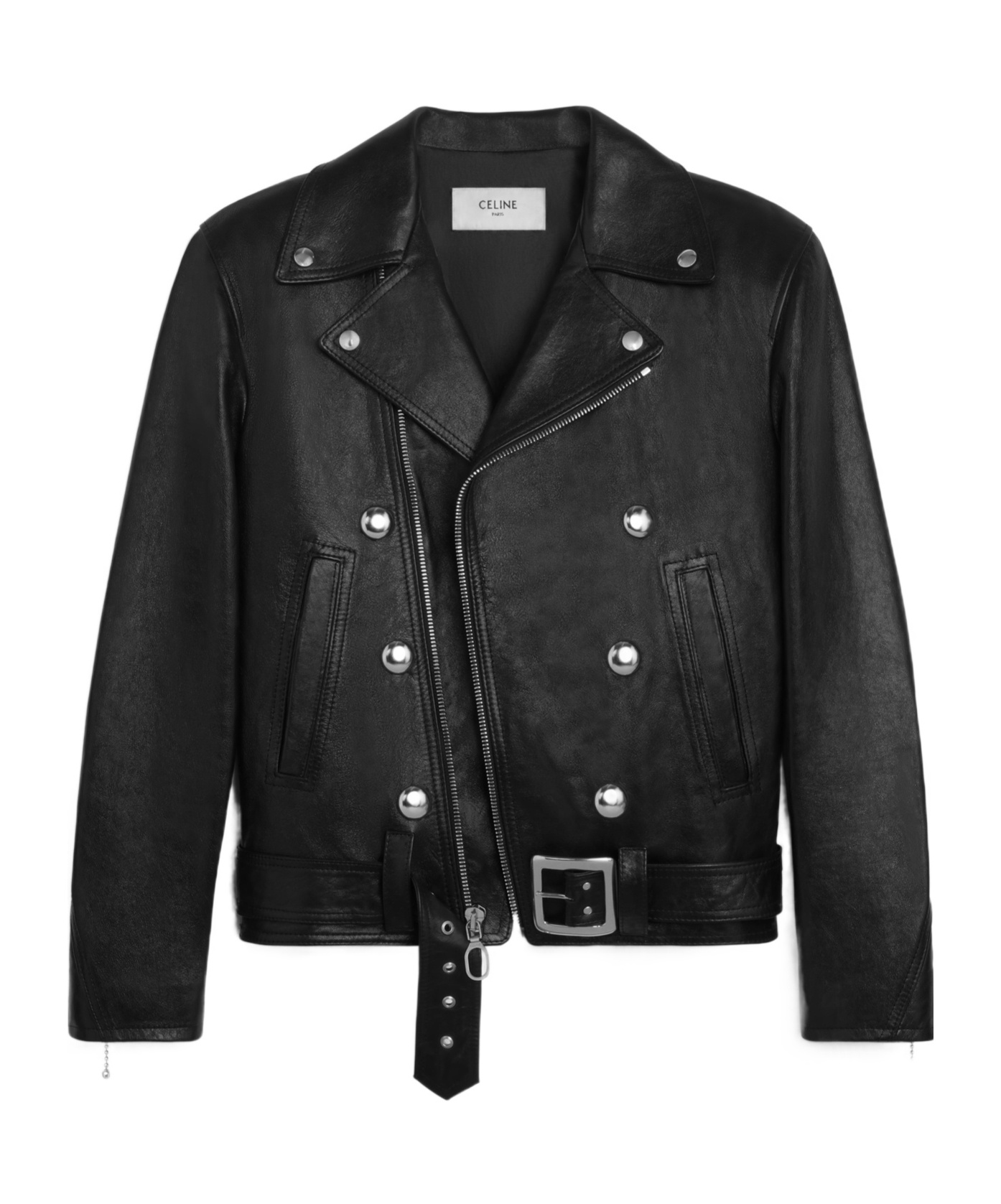 Celine Long-sleeved Leather Jacket In Black