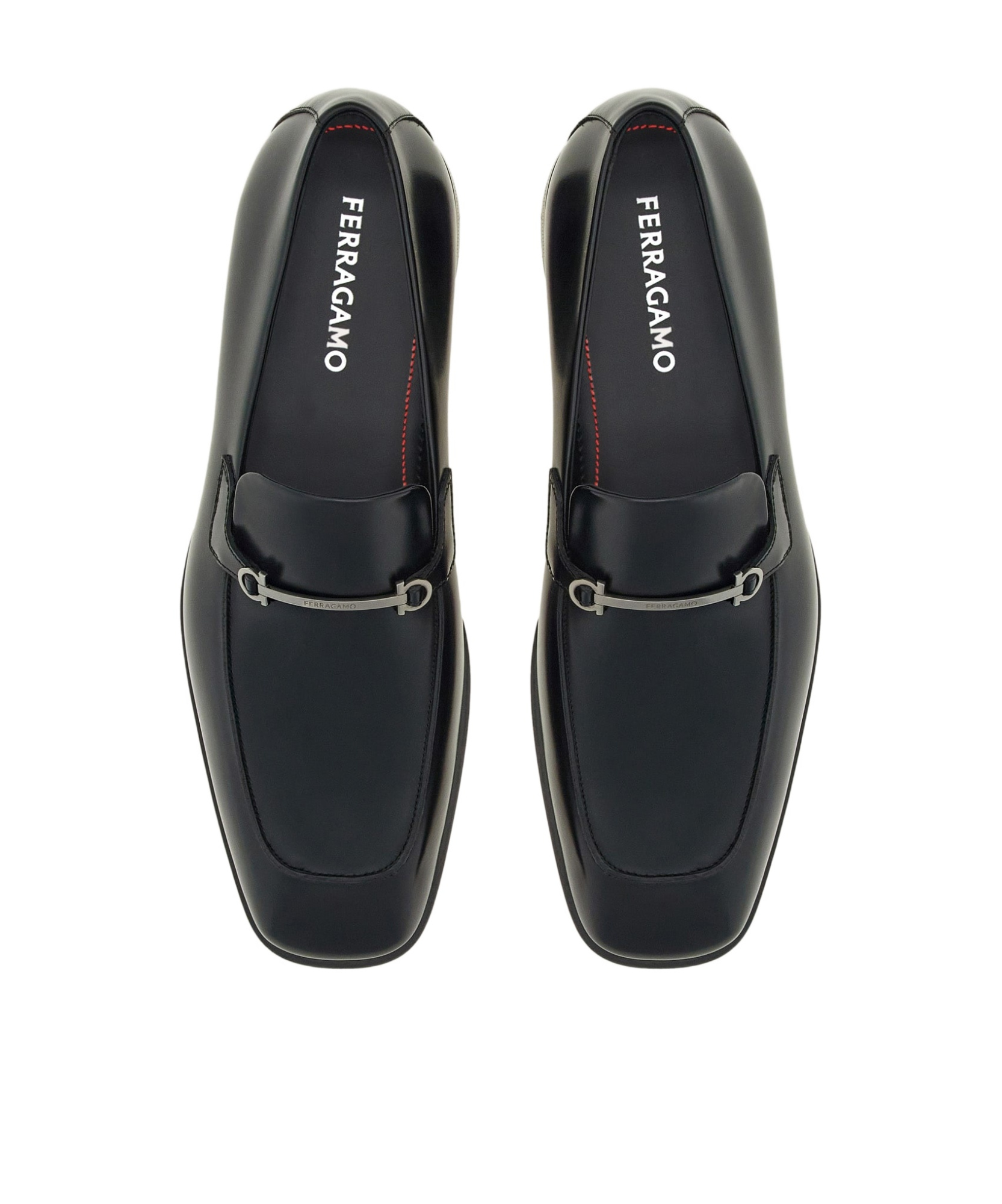 Ferragamo Buckle Detail Leather Sole Round Toe Loafers In Black