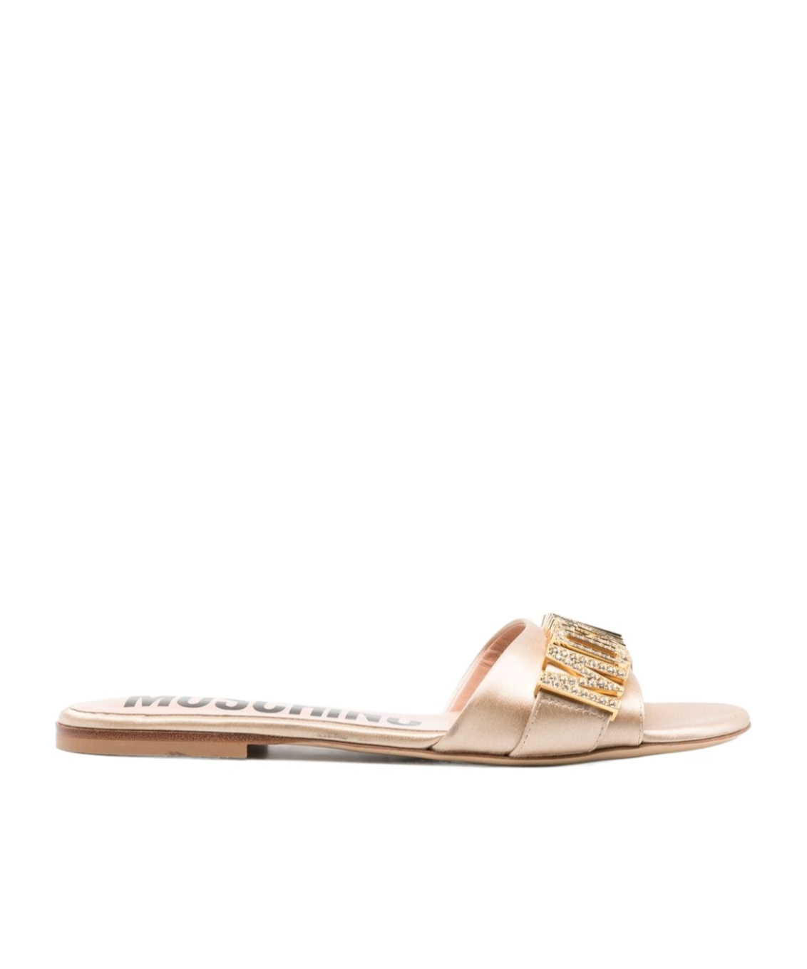 Shop Moschino Logo-plaque Satin Sandals In Nude