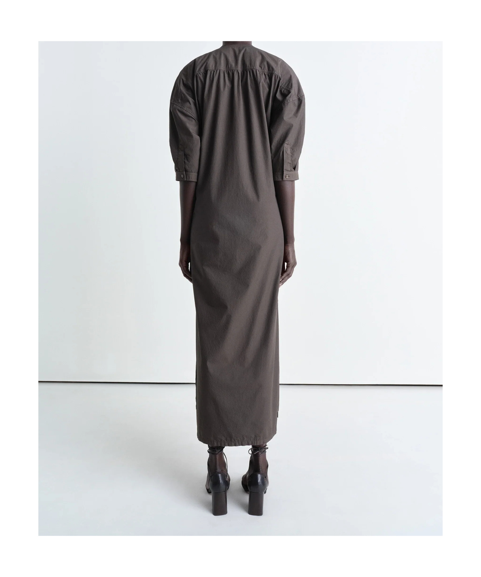 Lemaire Brown Short Sleeve Twisted Midi Dress In Gray