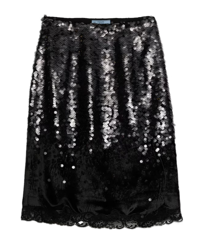 Prada Embroidered Velvet Midi-skirt In Black