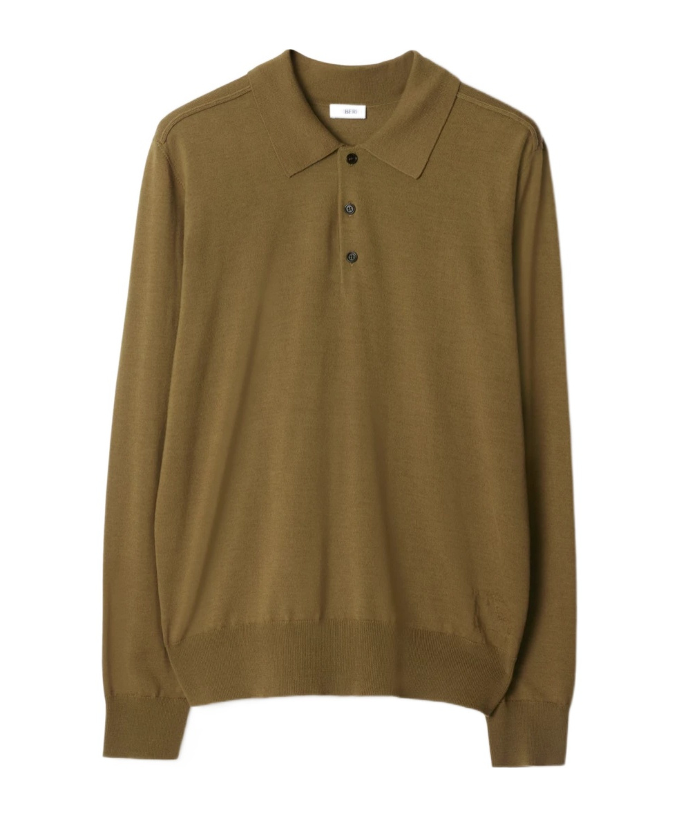 Burberry Long-sleeve Wool Polo Shirt In Green