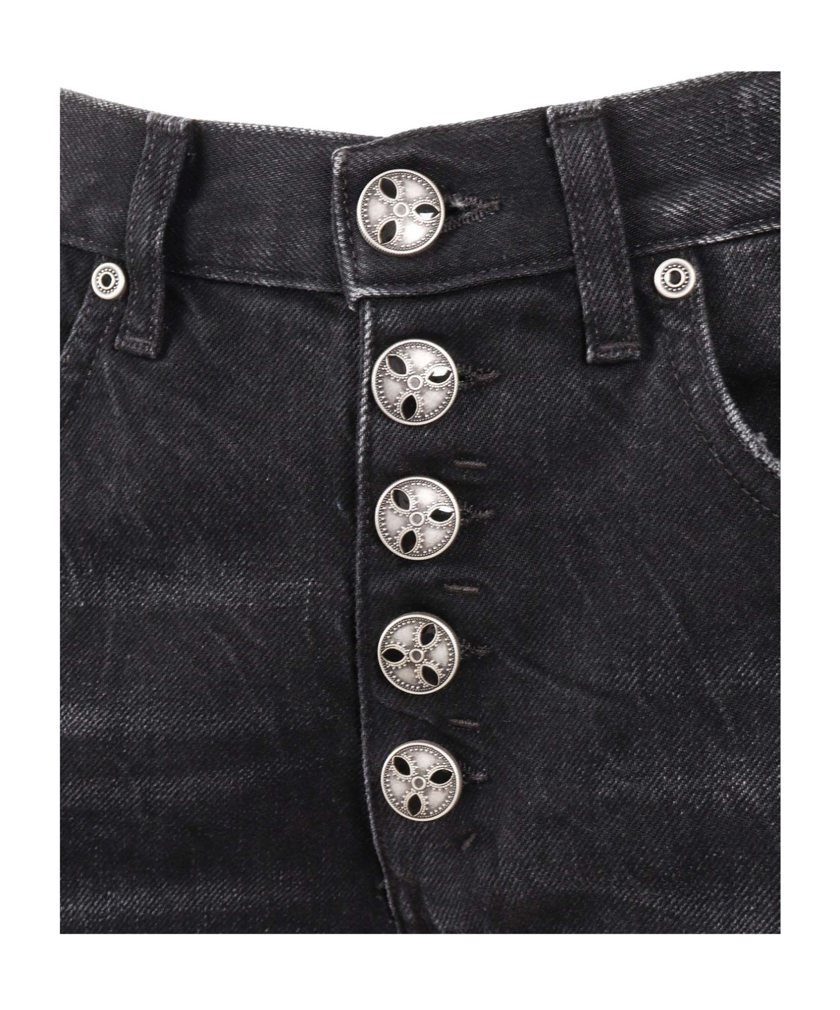 Dondup High-waisted Wide-leg Jeans With Decorative Button Fly In Black