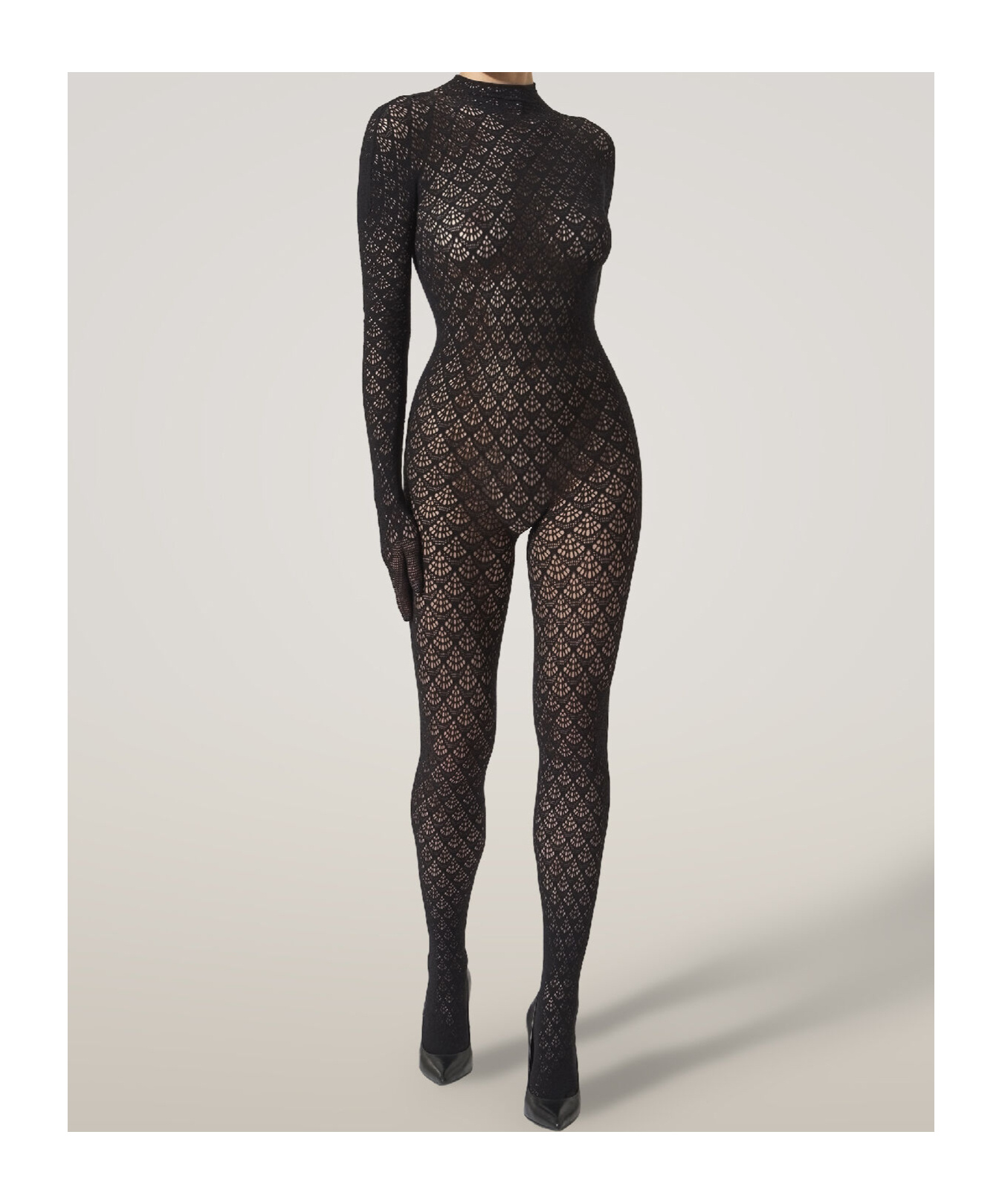Wolford Mermaid-net Mock-neck Catsuit In Black