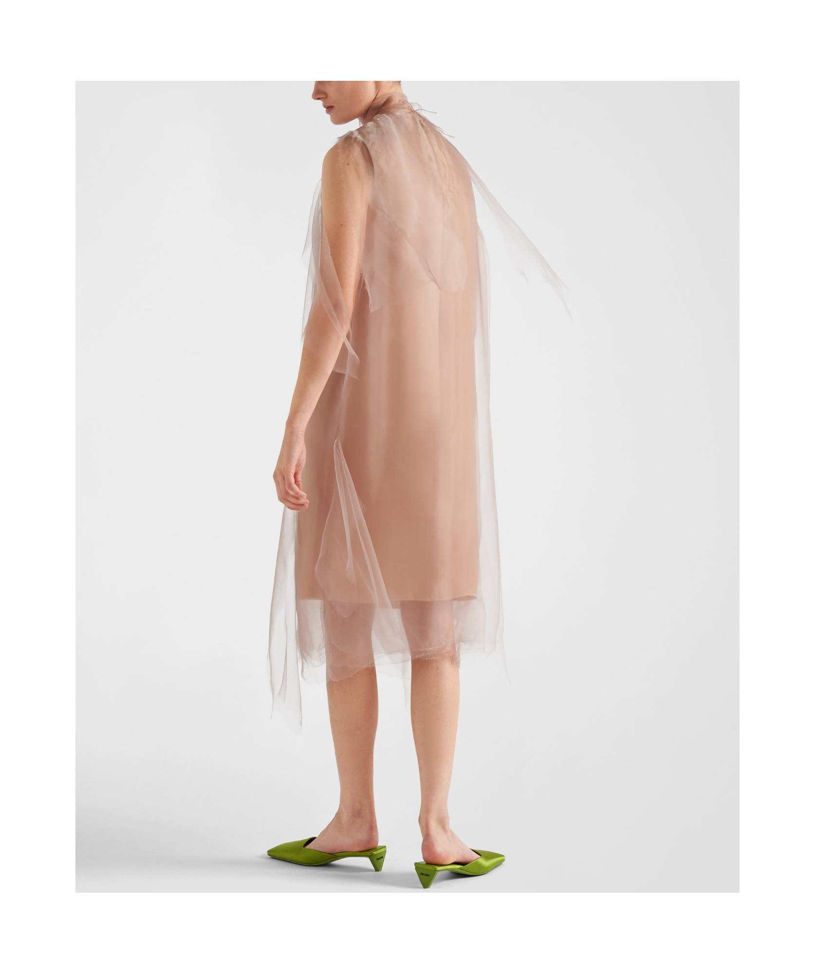 Prada Tie-neck Technical Voile Dress In Nude