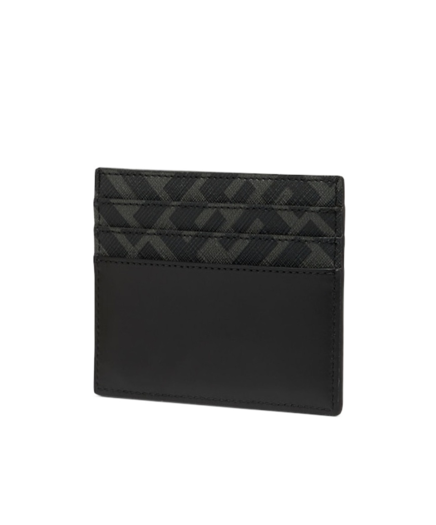 Fendi Brown Card-holder With Squared Ff Motif In Leather And Ff Canvas Man In Black
