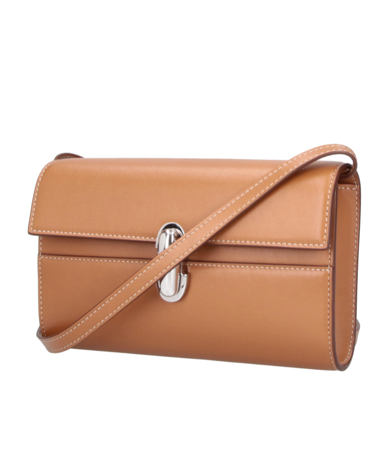 Savette Mini Rectangular Shoulder Bag In Smooth Calf Leather In Brown