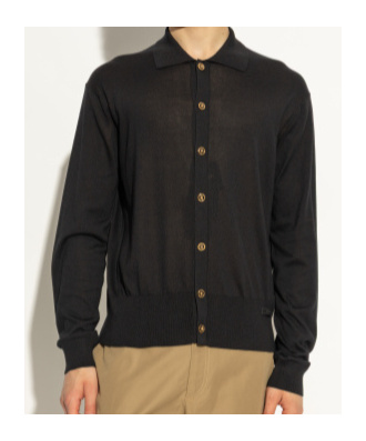 Versace Long-sleeved Cardigan In Black
