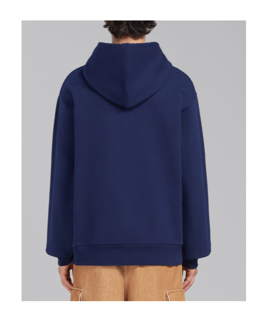 Shop Marni Blue Bio Cotton Hoodie With Mini Print In Black