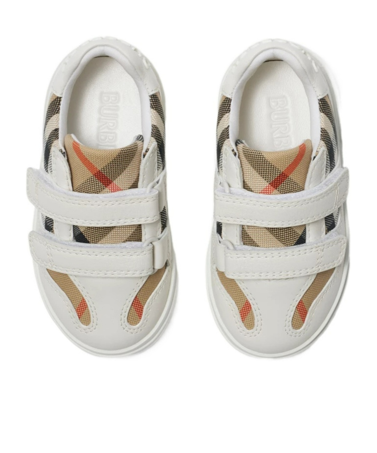 Burberry Childrens Check Cotton And Leather Sneakers In Multi