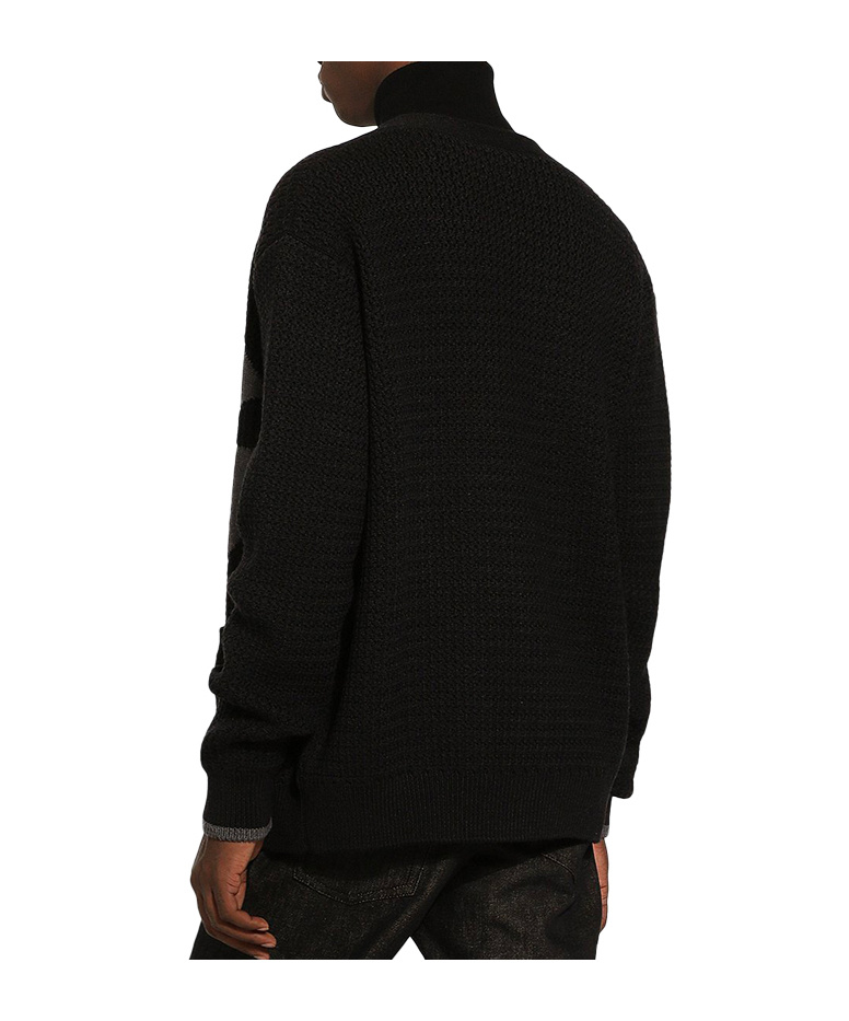 Dolce & Gabbana Gray Hand-knit Wool Cardigan In Black
