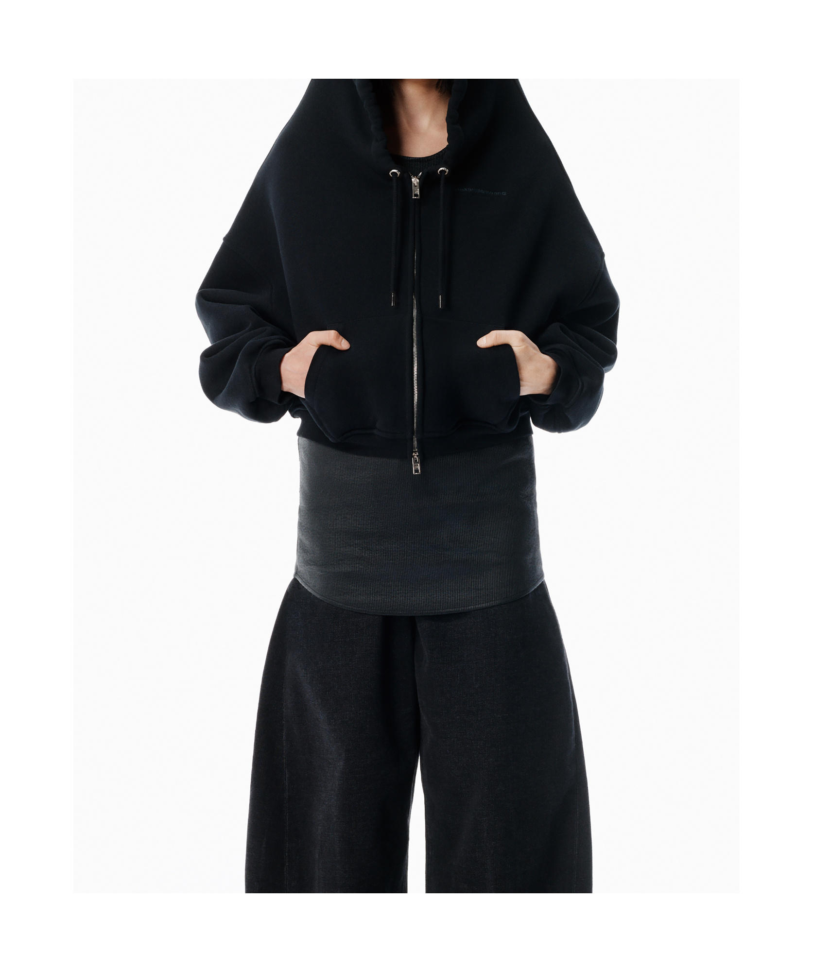 Alexander Wang Zip-up Drawstring Hoodie In Black