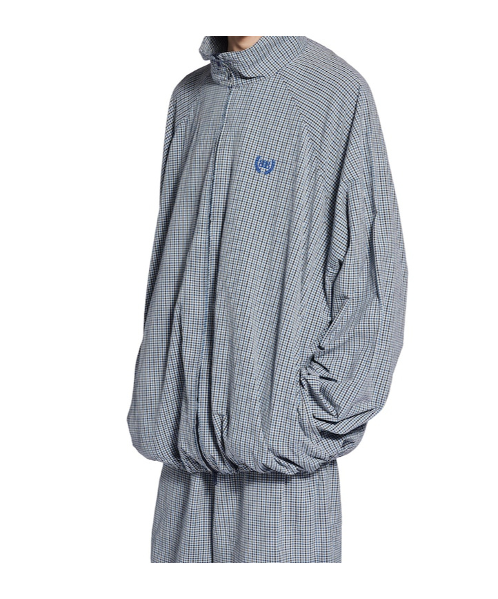 Balenciaga Men's Zip-up Jacket In Beige/blue In Gray