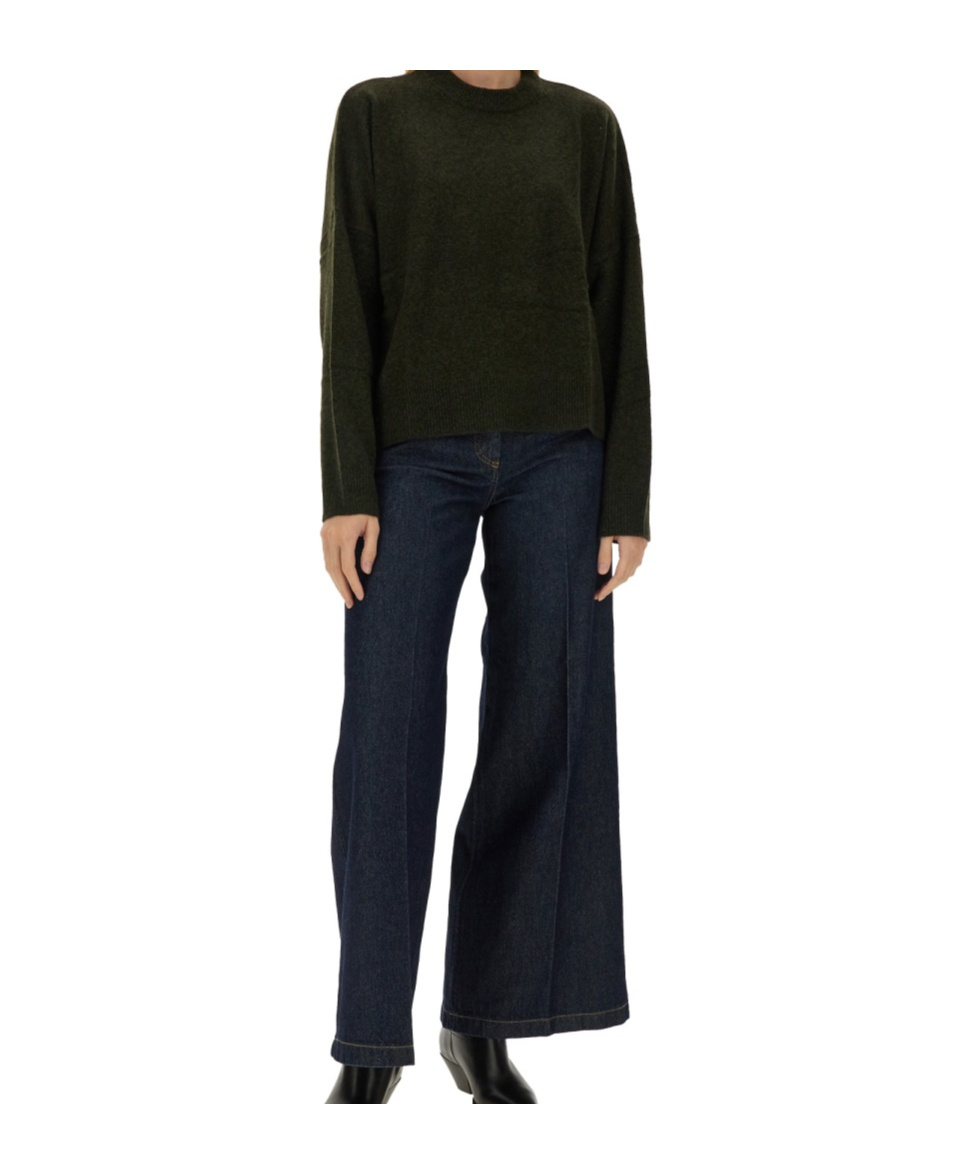 Aspesi Relaxed Fit Green Wool Jersey Sweater In Green