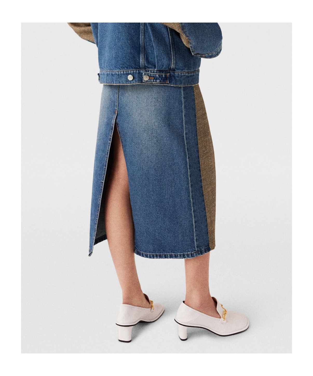 Stella Mccartney Tweed Denim Midi Skirt In Multicolor