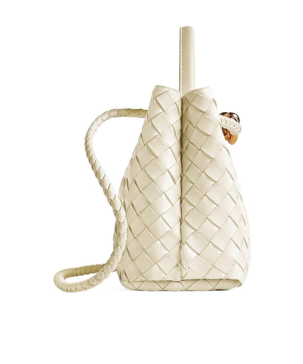 Bottega Veneta Small Andiamo Knitted Pattern Shoulder Bag In White