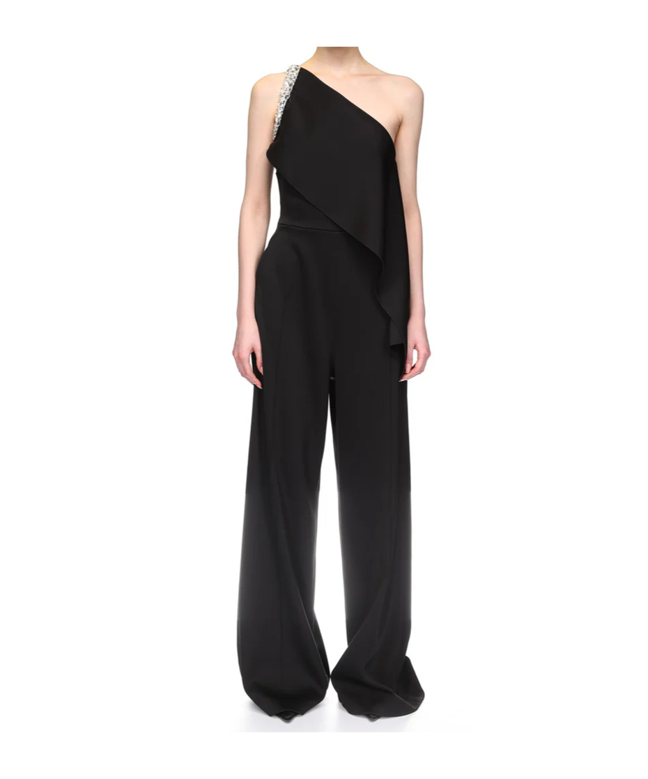DAVID KOMA CRYSTAL CLAW EMBR DETAIL DRAPED JUMPSUIT