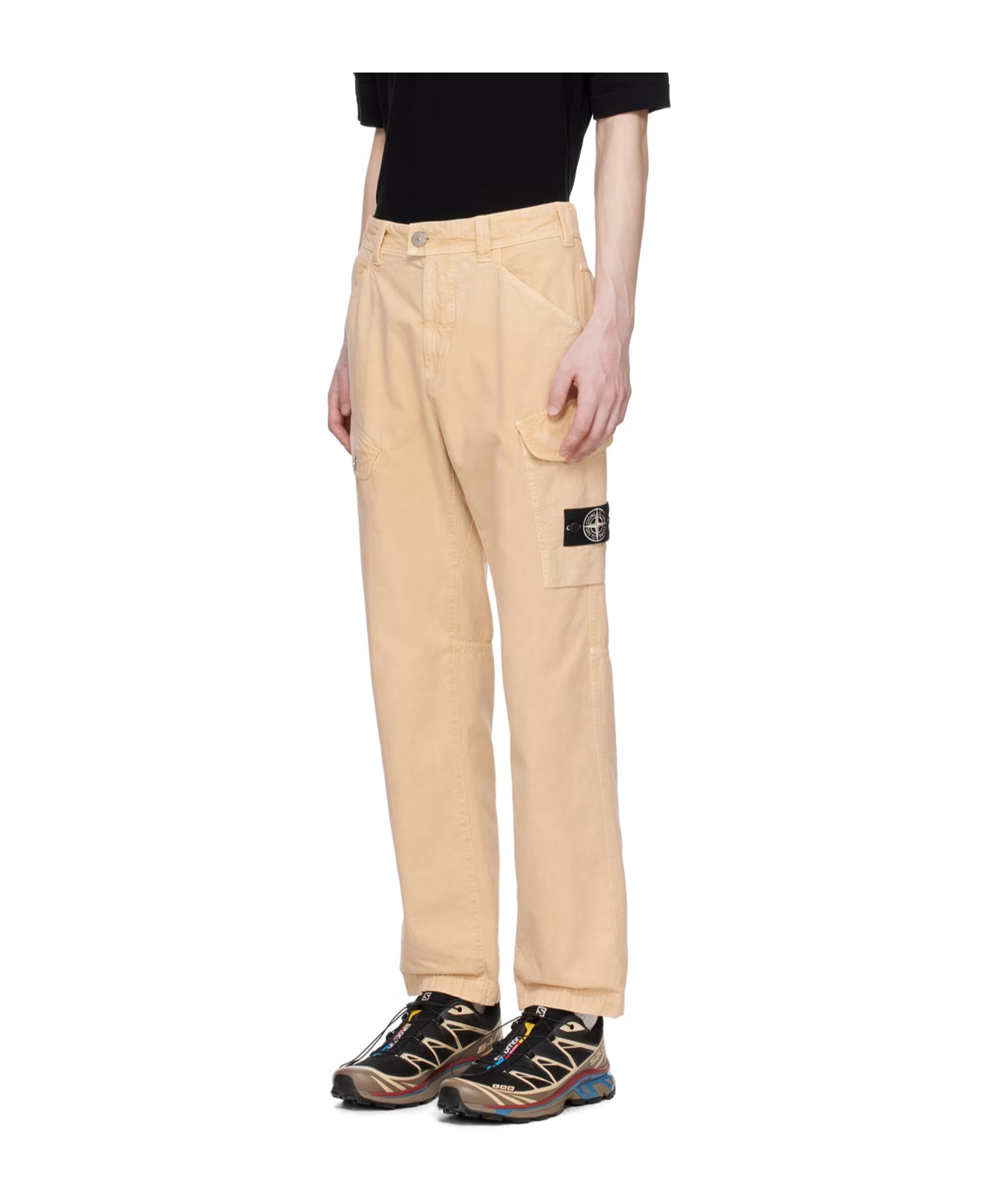 Stone Island Cloth Overalls Casual Trousers In Nude