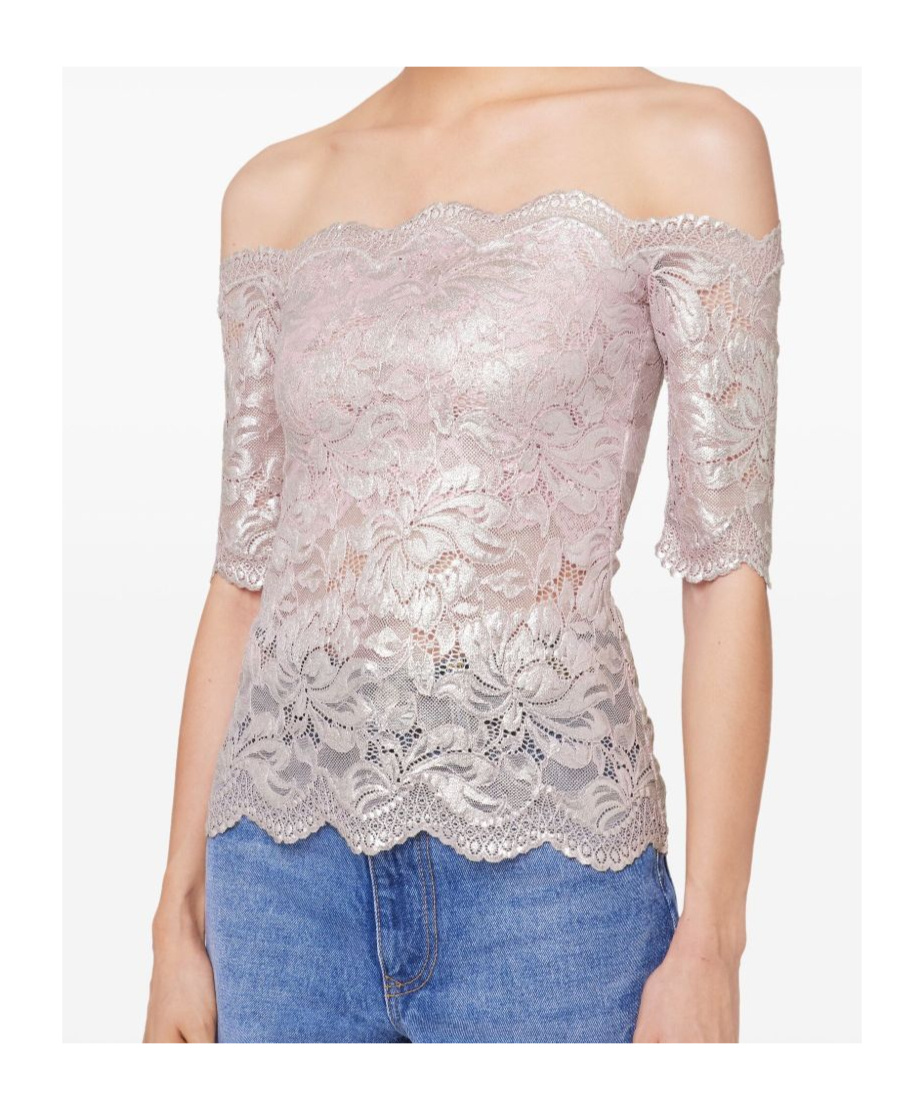 Rabanne Off-the-shoulder Lace Top With Floral Patterns In White