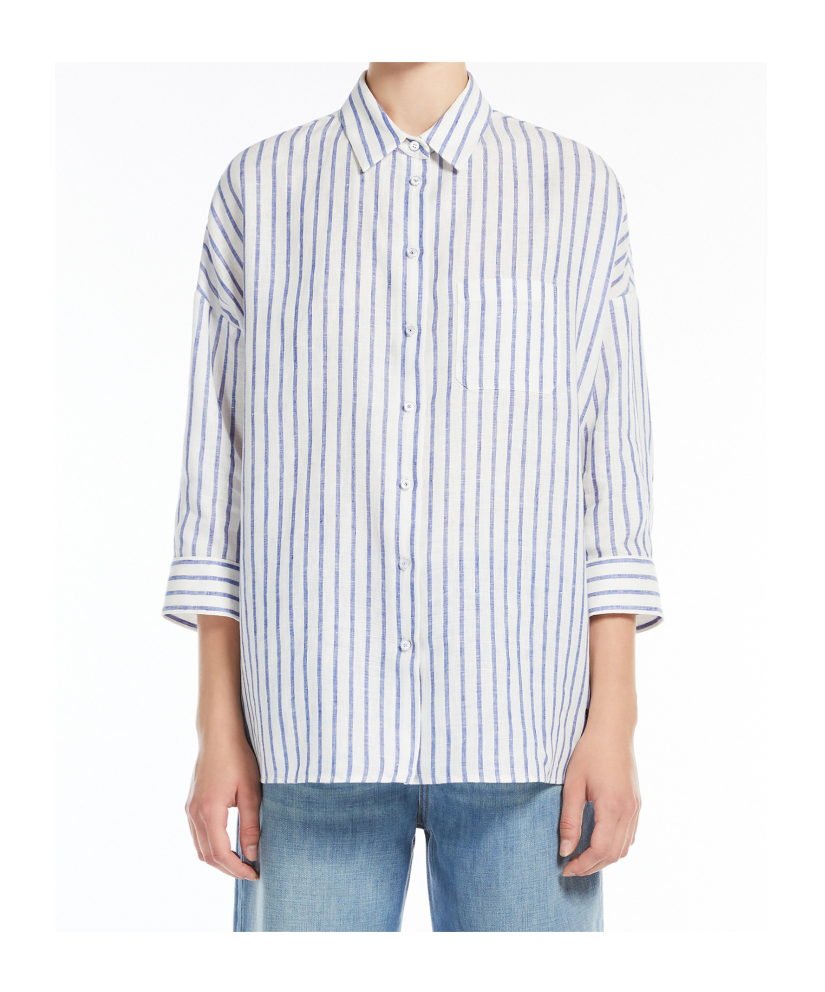 Weekend Max Mara Light Blue Linen Stripe Shirt In White