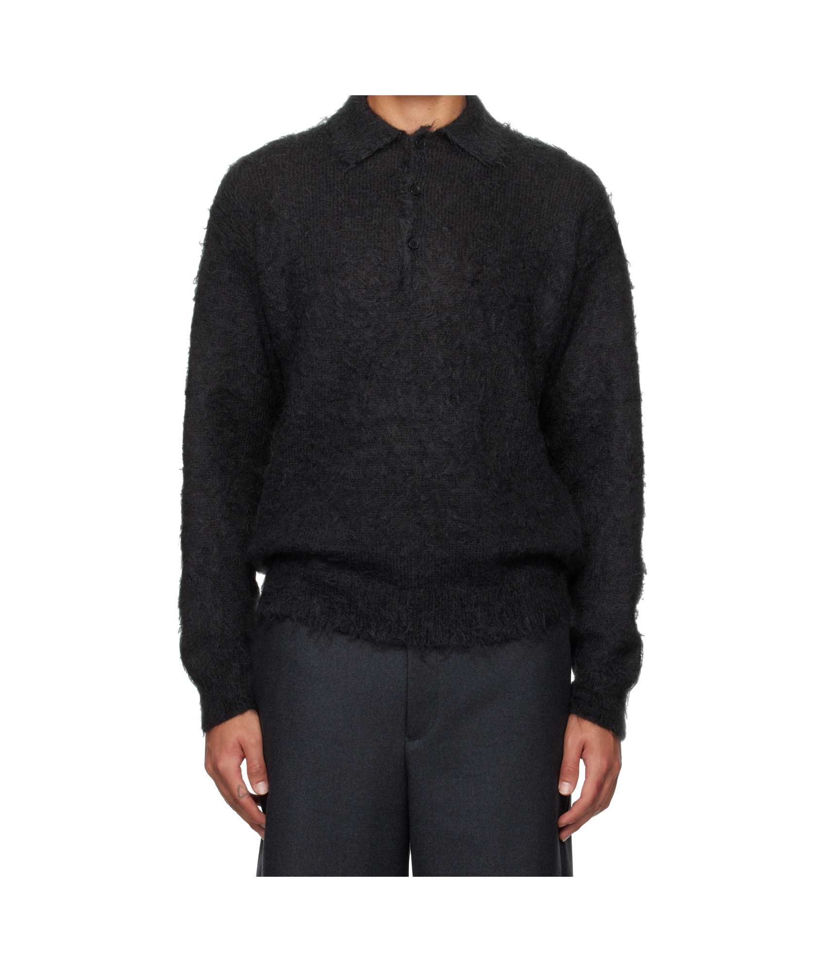 Auralee Long-sleeved Knitted Polo Shirt In Black