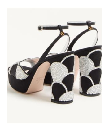 Valentino Bowow 110 Faille And Crystal-embellished Metallic Leather Platform Sandals In Black