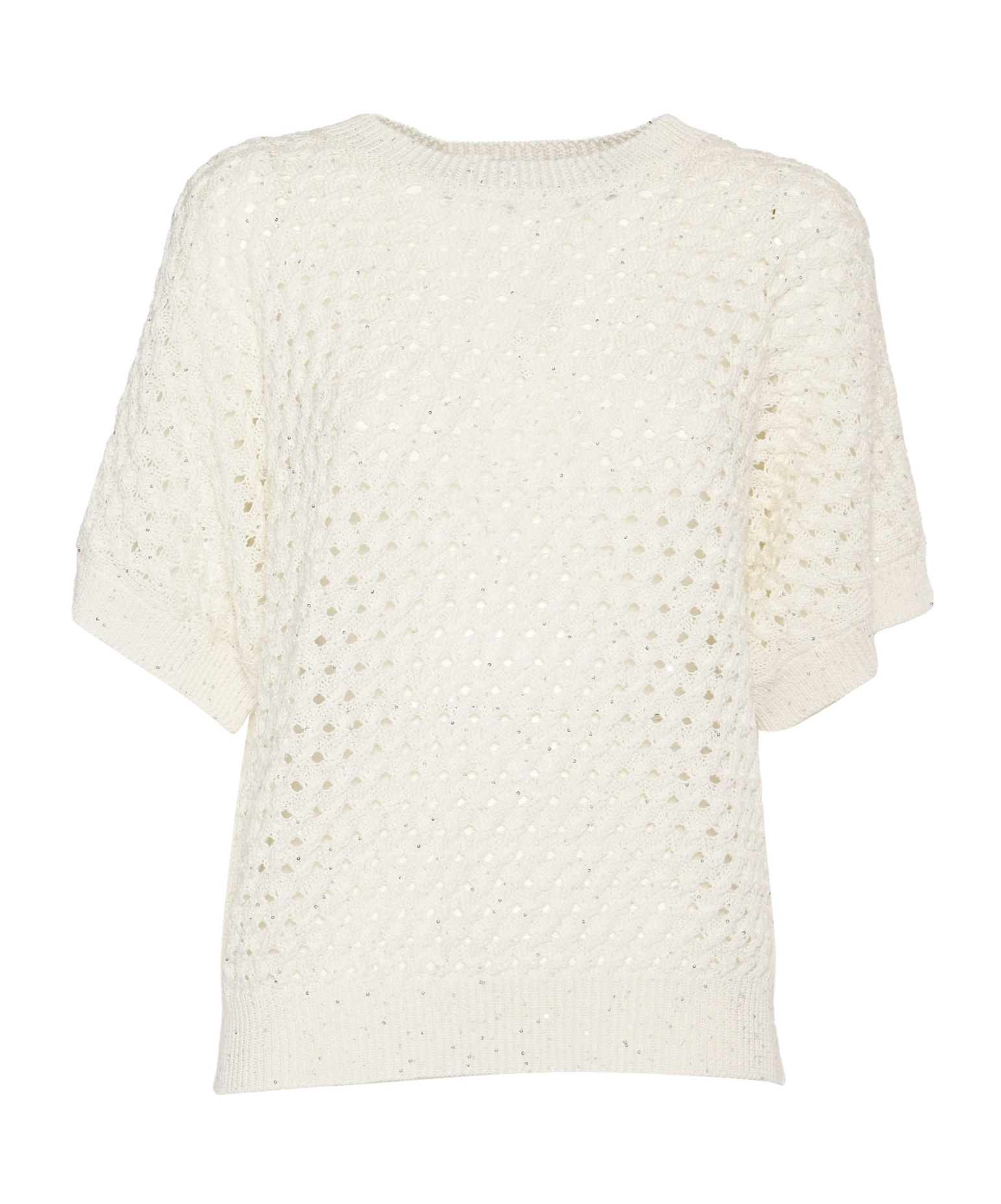 Peserico Textured Open-weave Knit Sweater With Short Sleeves In White