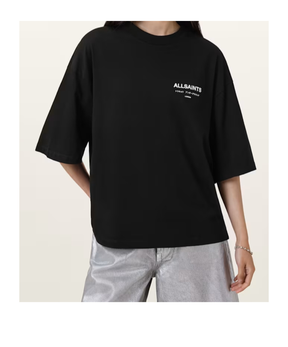 Allsaints Underground Amelie Oversized T-shirt In Black