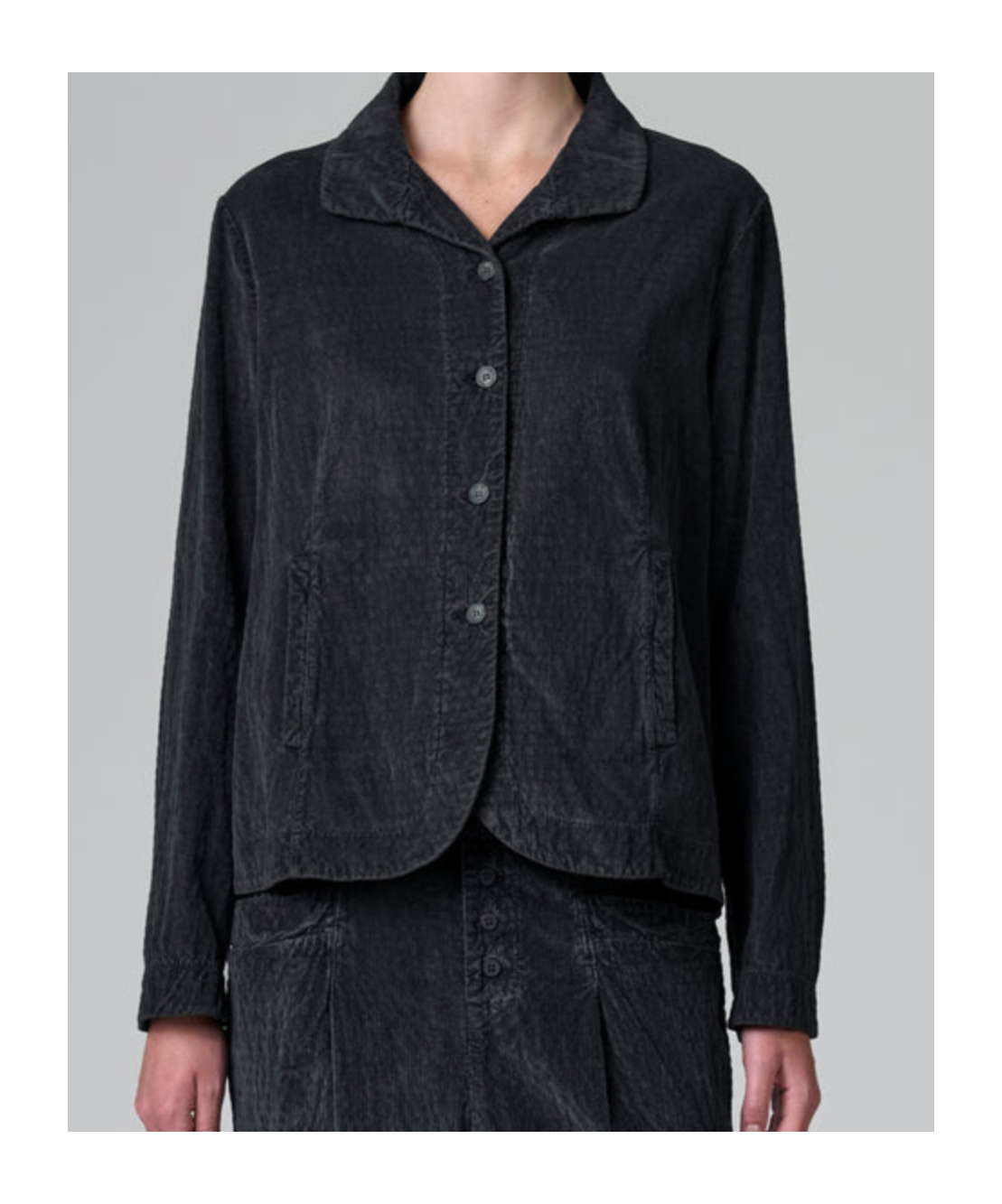 Transit Flared Velvet Ribbed Jacket In Black