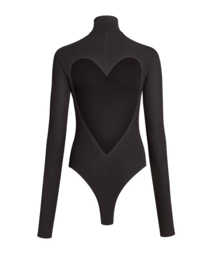 Alaïa Heart Jersey Bodysuit With Heart-shaped Back Neckline In Black