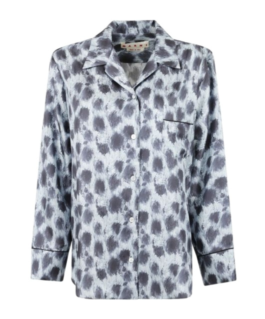 Marni Grey Silk Shirt With Crayon Leopard Print In Gray