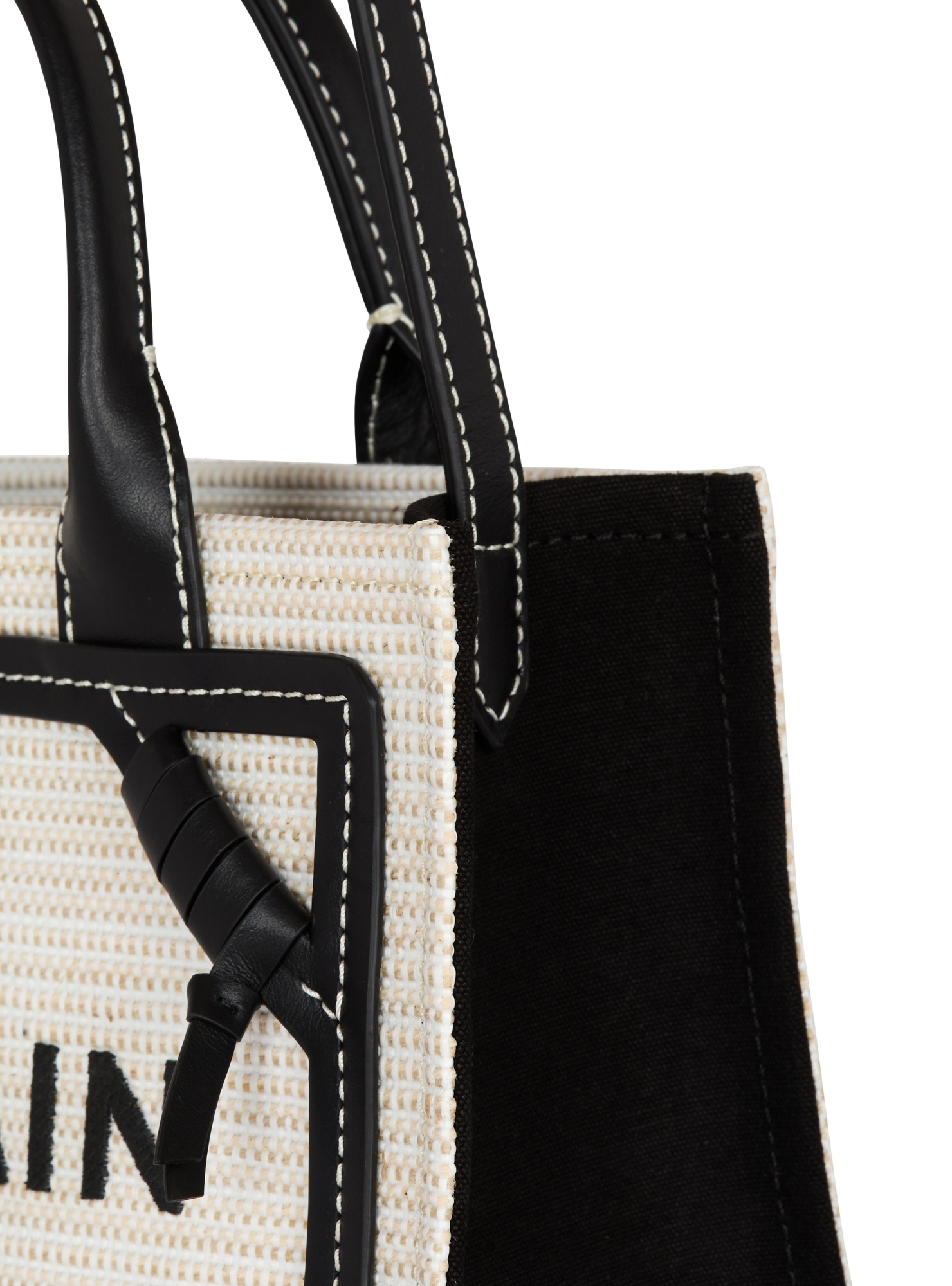 Balmain B-army Medium Shopper Tote Bag In Raffia And Leather In White