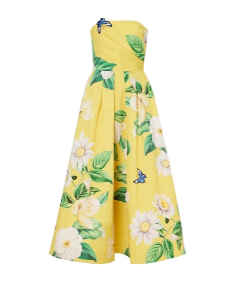 Leo Lynn Floral Cotton Bustier Dress In Yellow