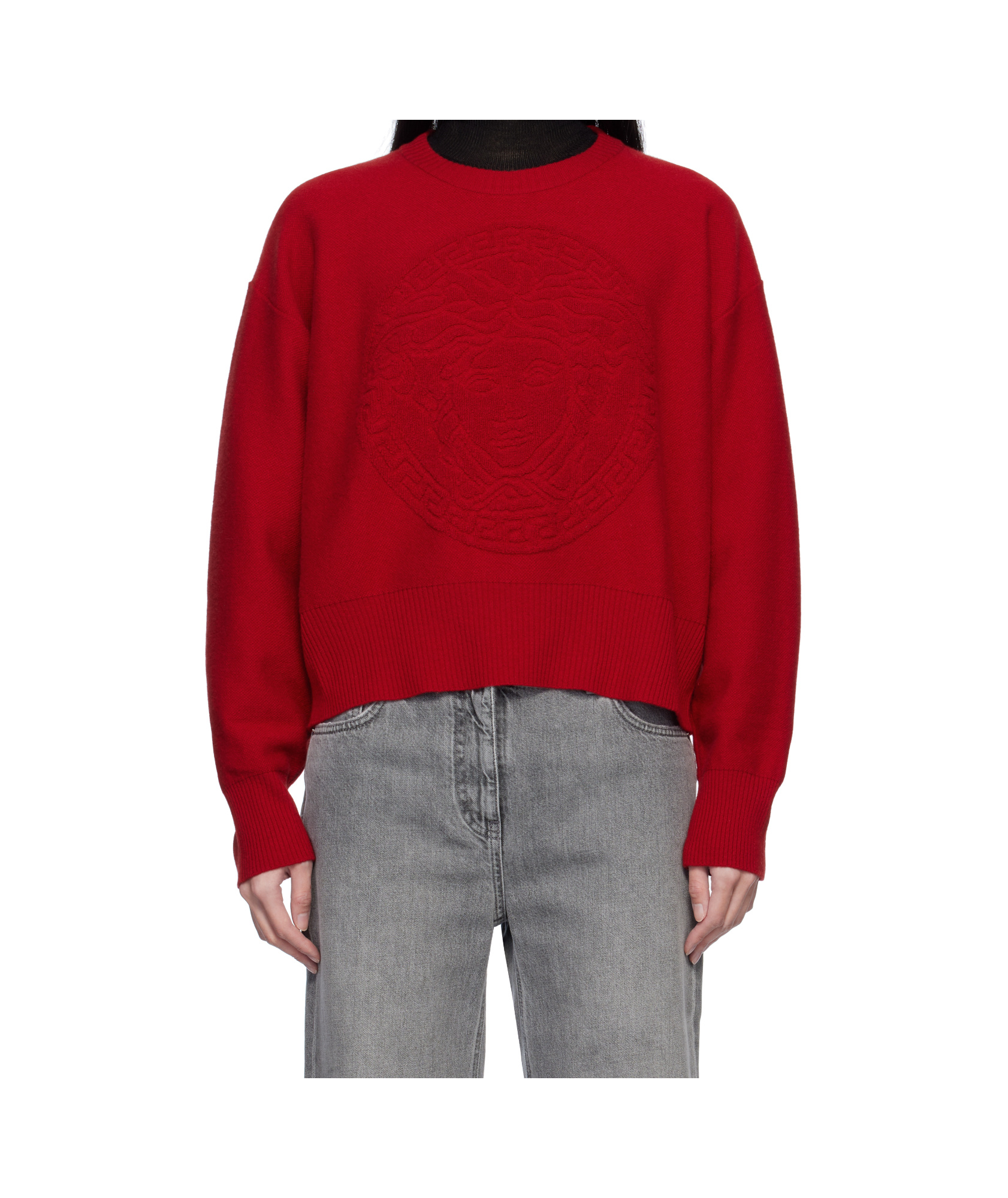 Versace Red Medusa Wool-blend Knit Towel Sweater In Red
