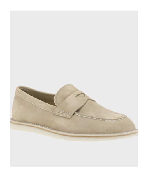 Prada Desert Calf Leather Flat Shoes In Brown
