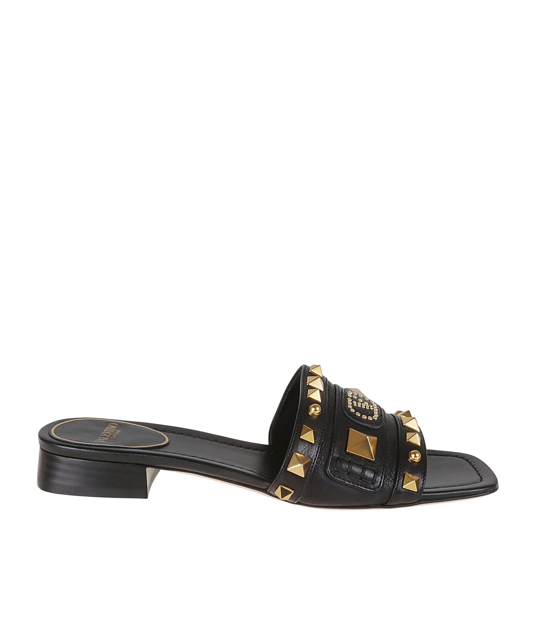 Valentino Garavani Rockstud Square Toe Slip-on Sandals In Black