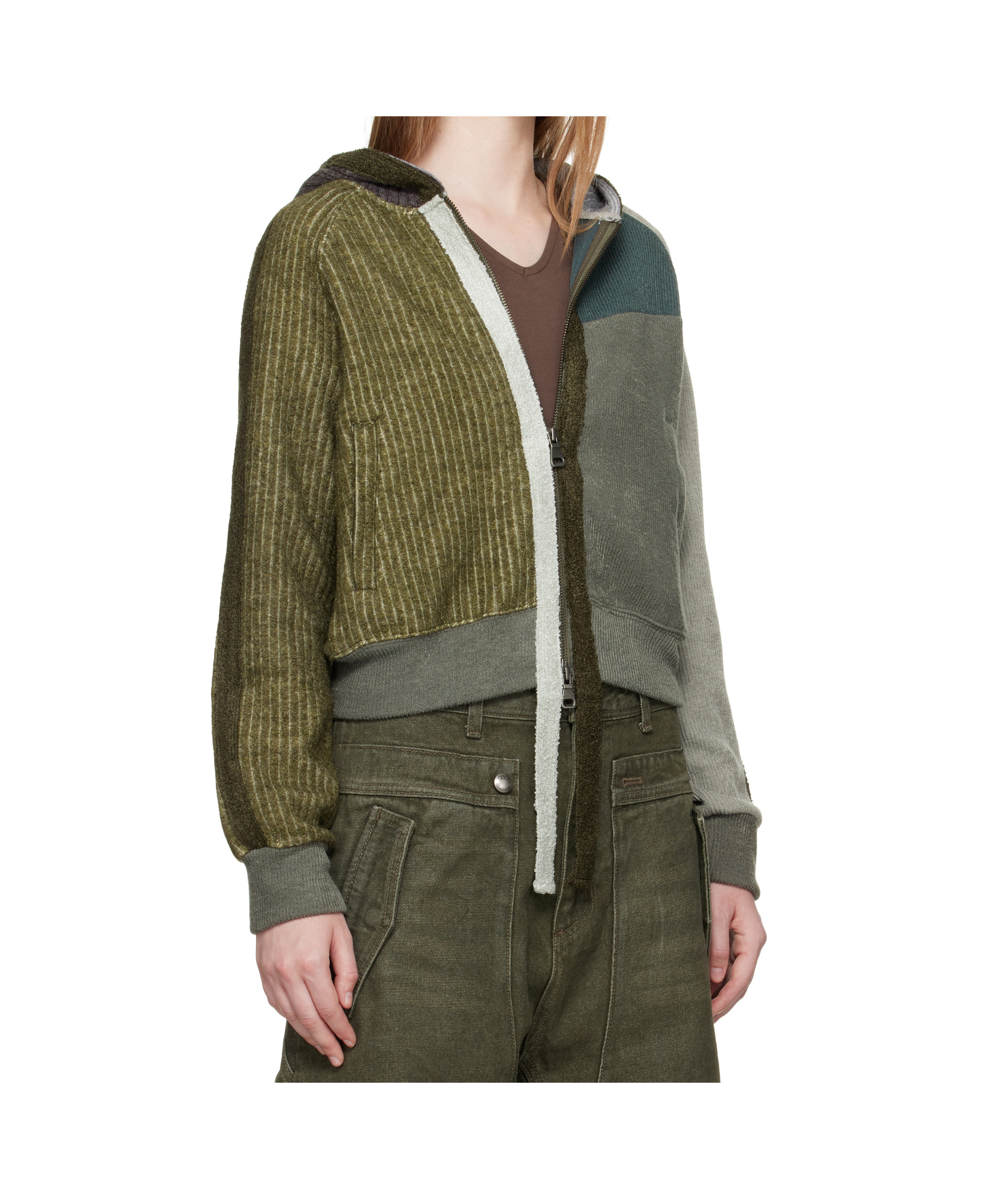 Andersson Bell Colorblock Knit Zip-up Hoodie In Brown