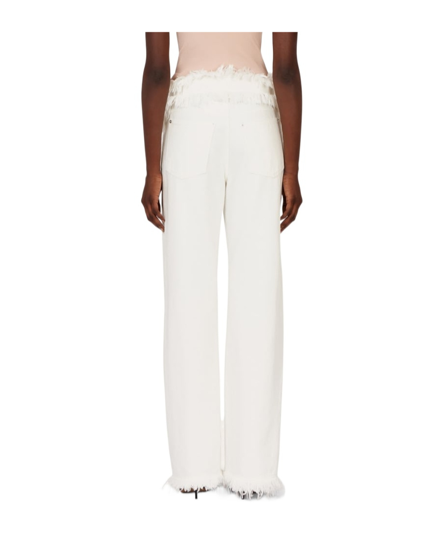 Ferragamo High Waist Wide Leg Trousers With Frayed Hem In White