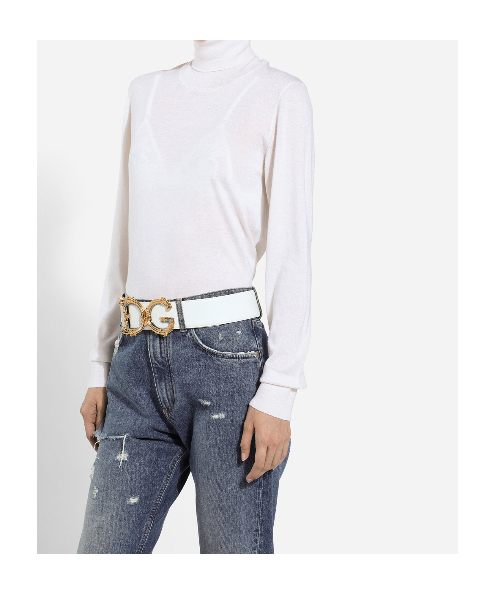 Dolce & Gabbana Long-sleeved High-neck Sweater In White