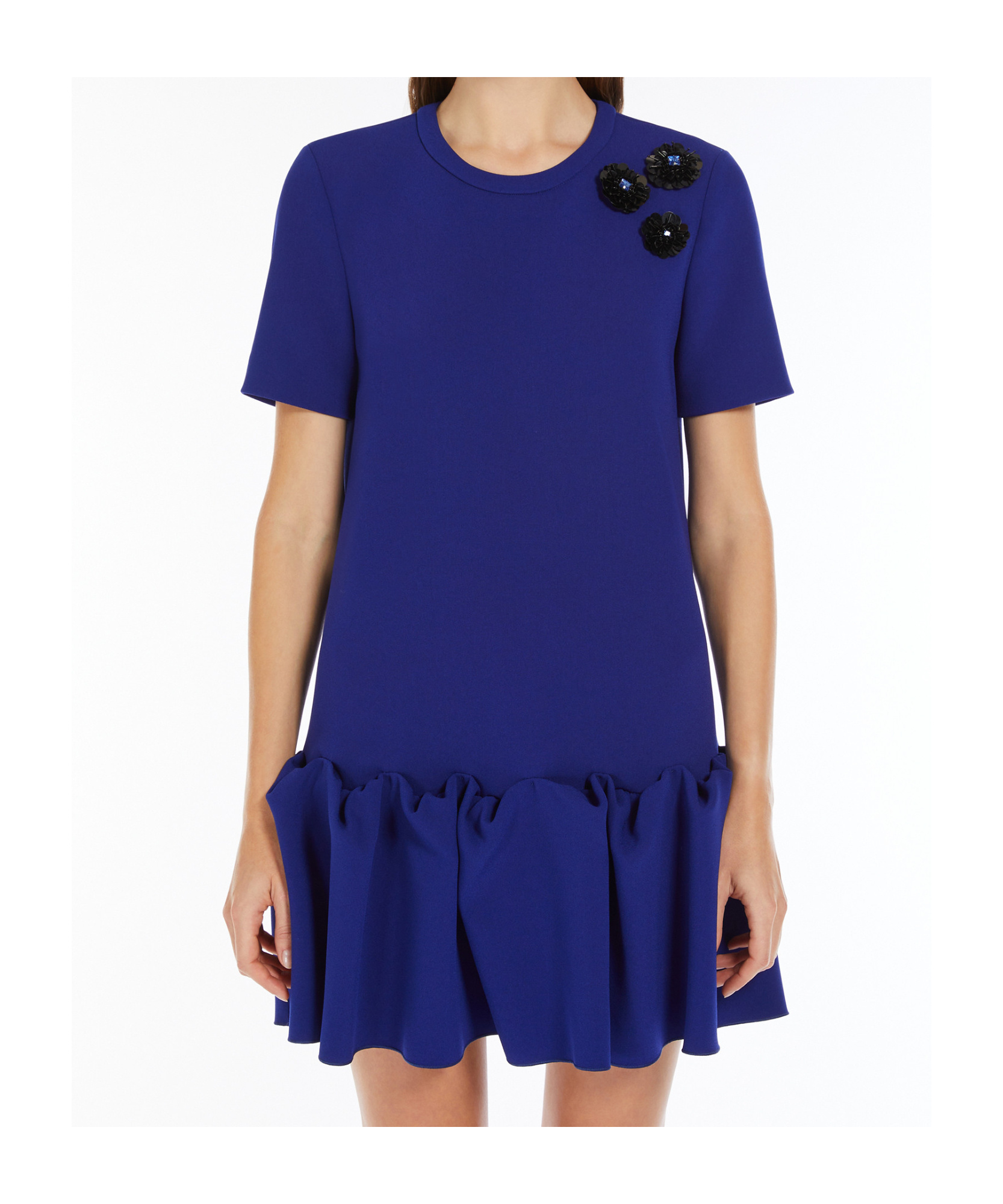Max Mara Ruffled Short-sleeve Dress In Blue