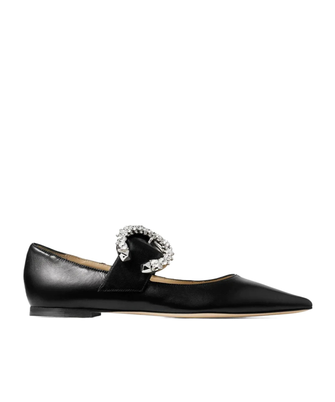 Jimmy Choo Melva Crystal-embellished Point-toe Ballet Flats In Black Leather In Black