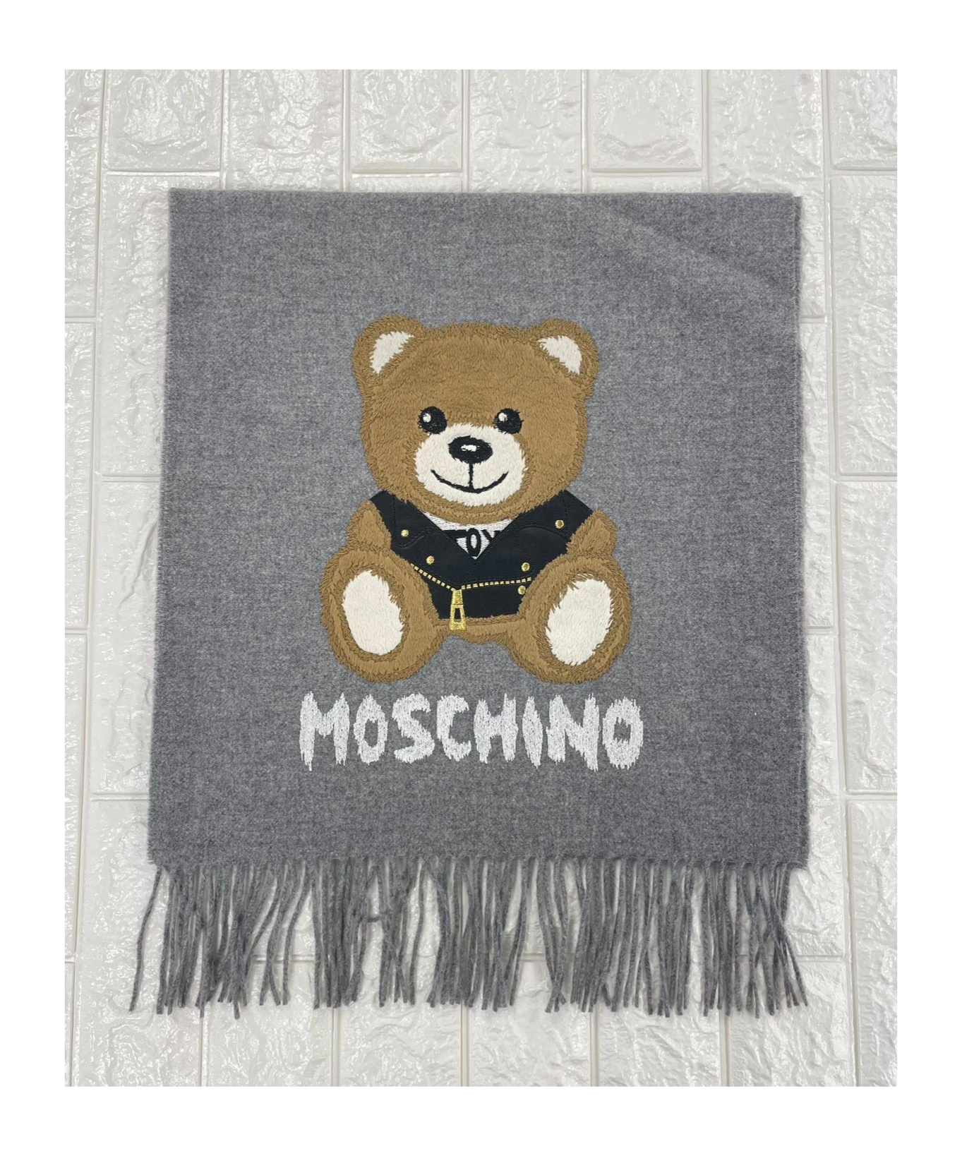 Moschino Fringed Scarf In Gray