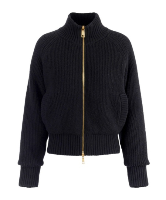 Elisabetta Franchi Ribbed-knit Zip-front Bomber Jacket In Blue