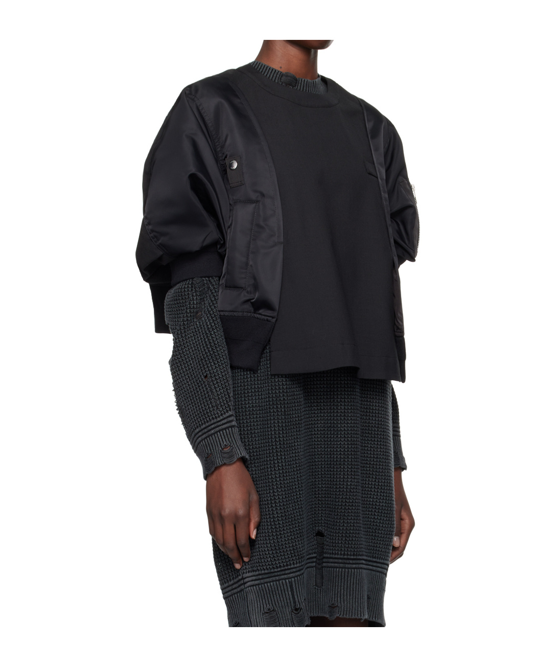 Shop Sacai Puff-sleeve Short-sleeve T-shirt In Black