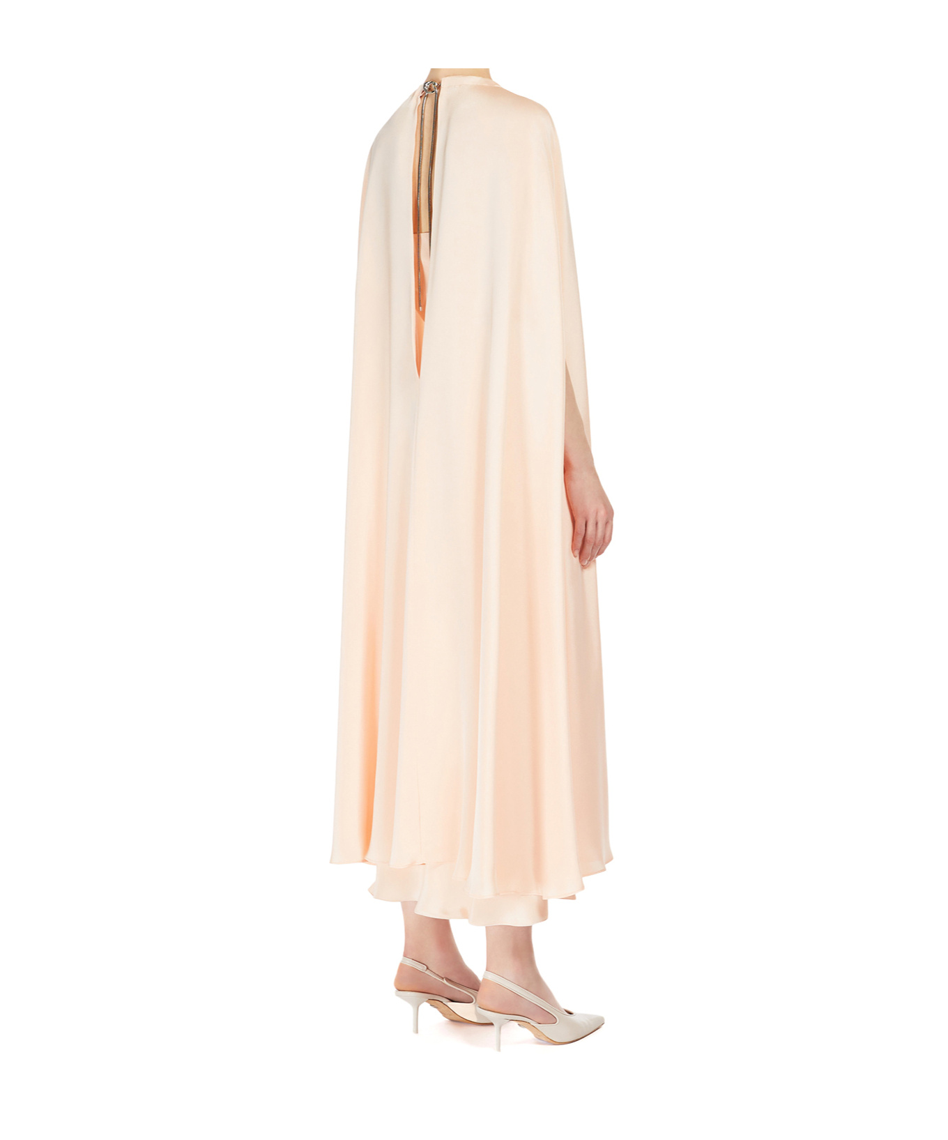 Max Mara Managua Silk Long Dress With Silk Cape And Metal Detail In Nude